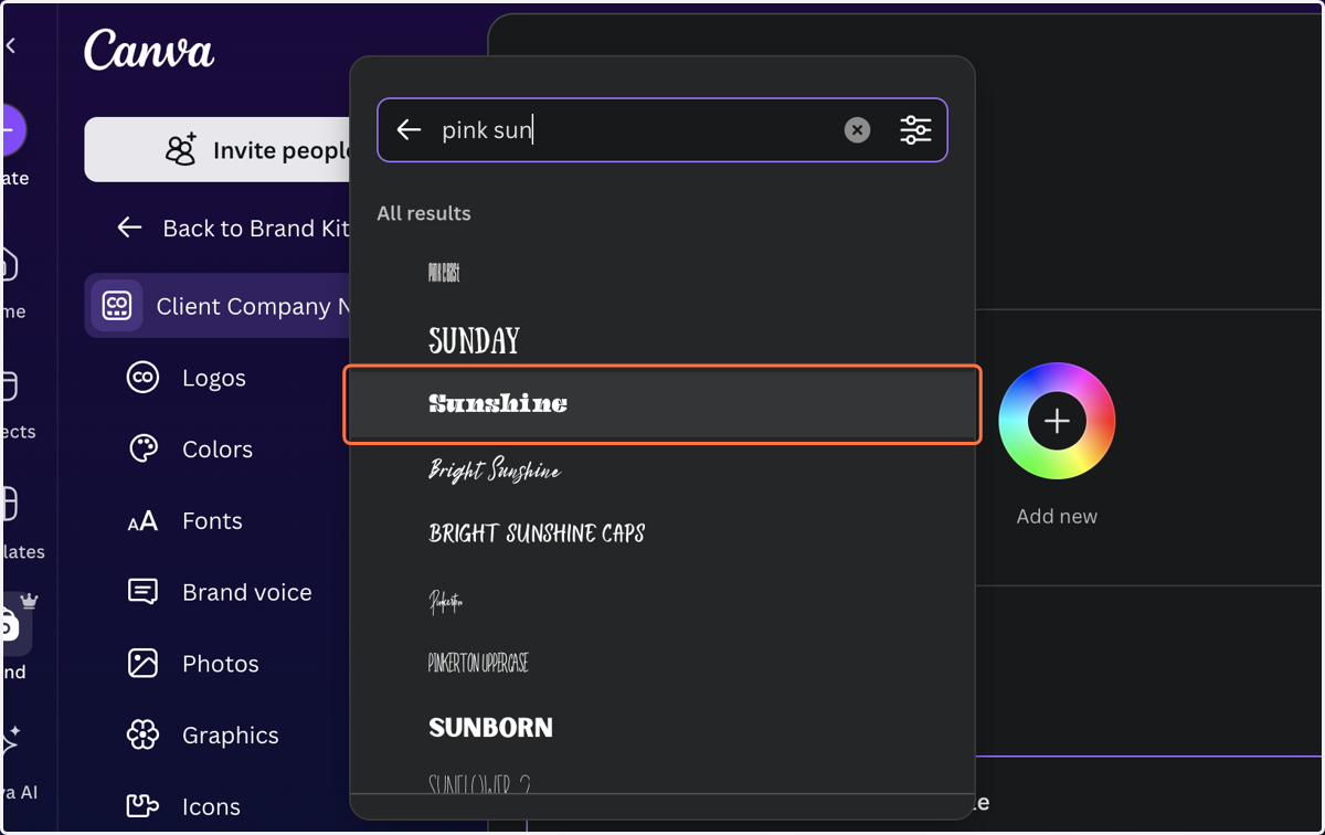 Click on brand font or click "add new"