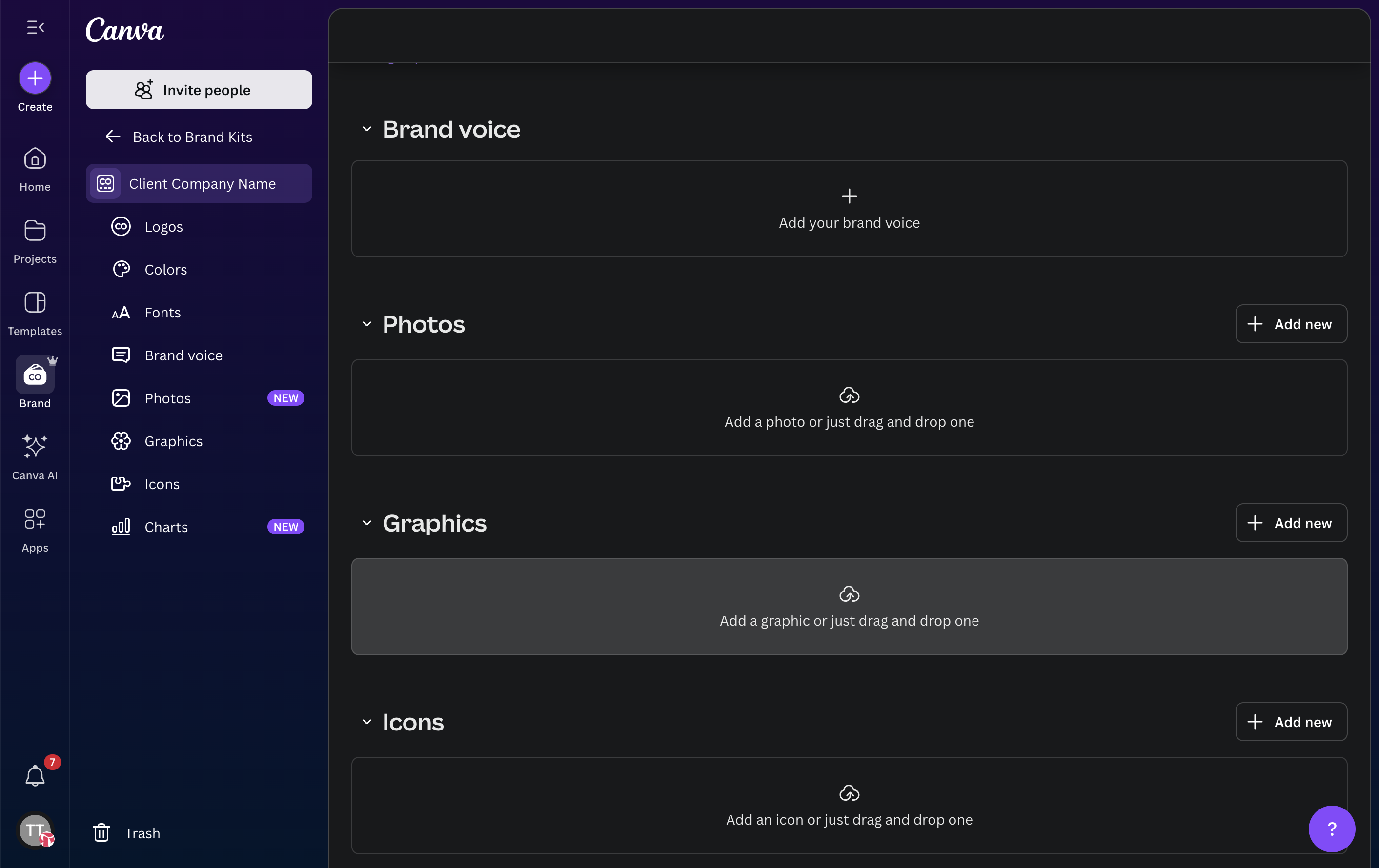 Click on Add a graphic or just drag and drop one to add brand design elements.