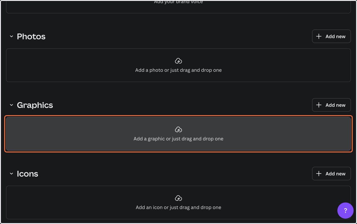 Click on Add a graphic or just drag and drop one to add brand design elements.