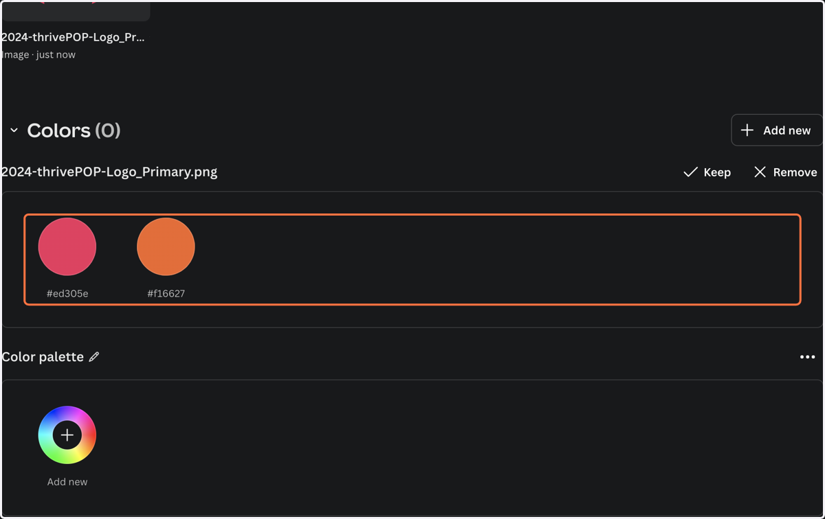 Click on a color palette to remove or click "add new"
