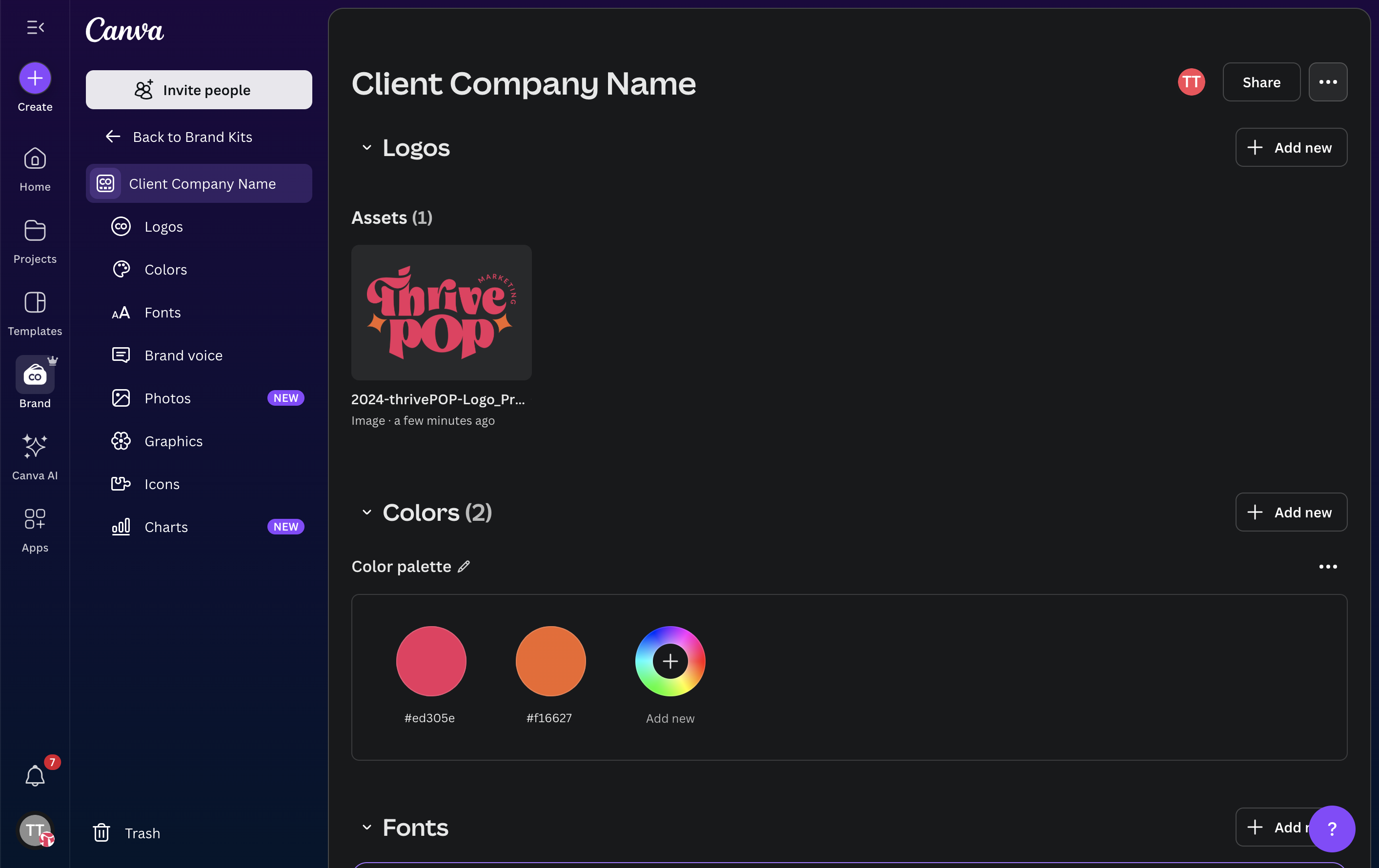 Click on Brand Kit actions