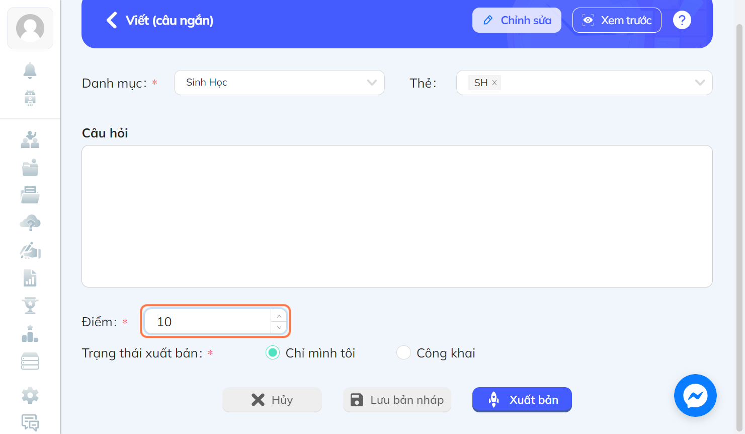 Tại khung "Điểm", nhập điểm