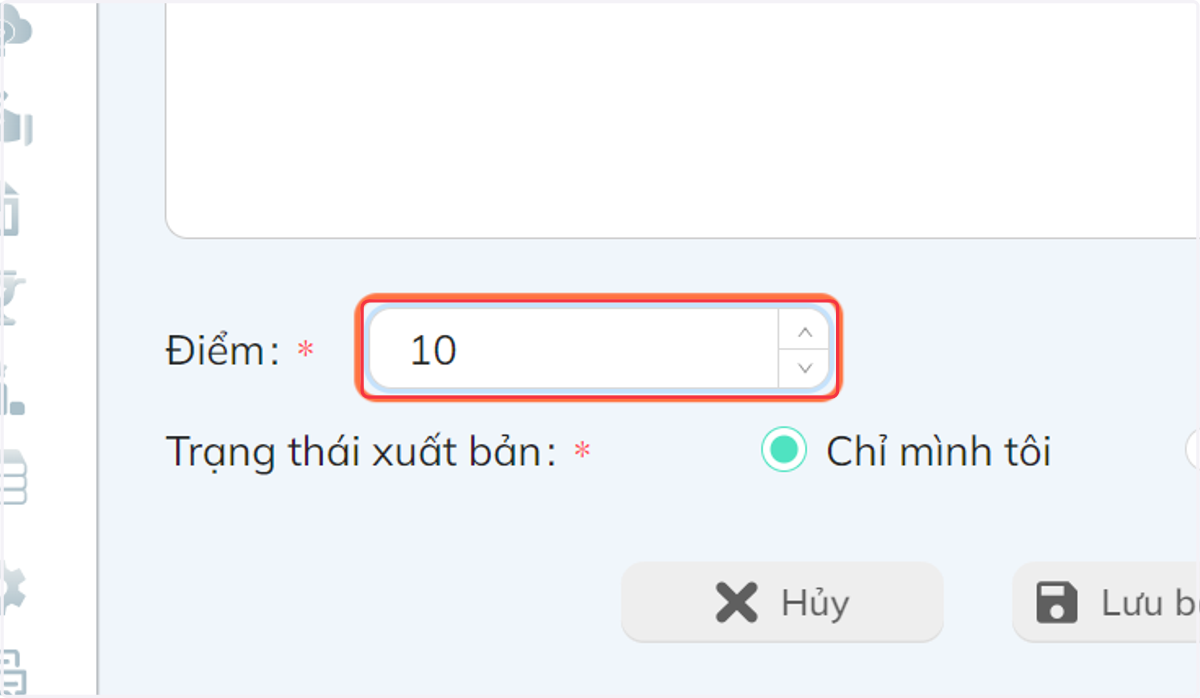 Tại khung "Điểm", nhập điểm