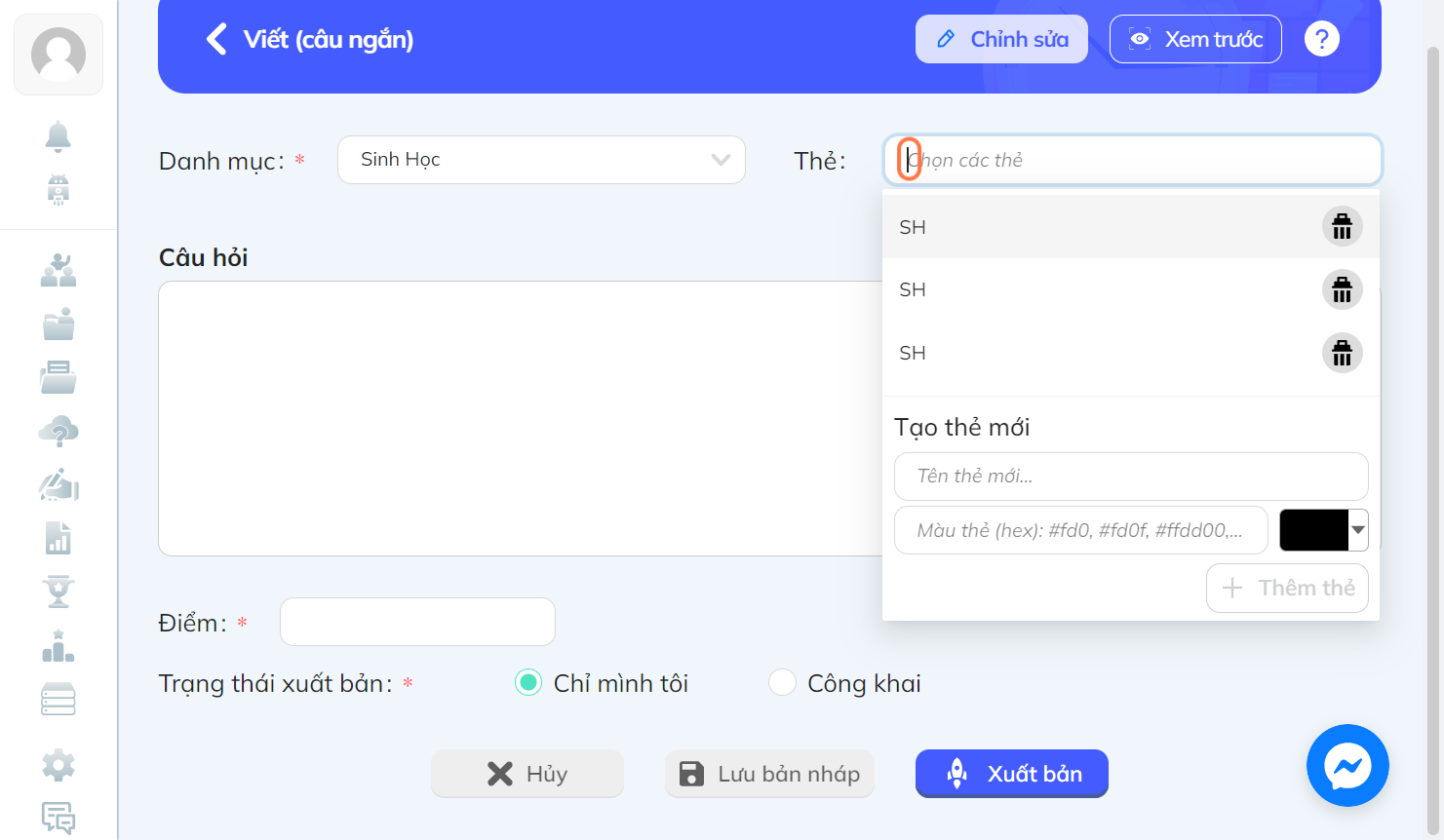 Nhấn chọn vào thẻ vừa tạo