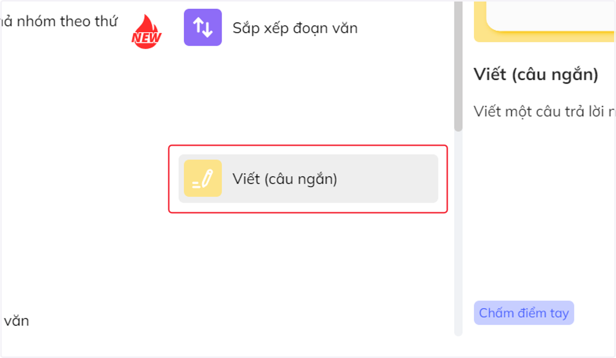 Nhấn chọn "Viết (câu ngắn)"