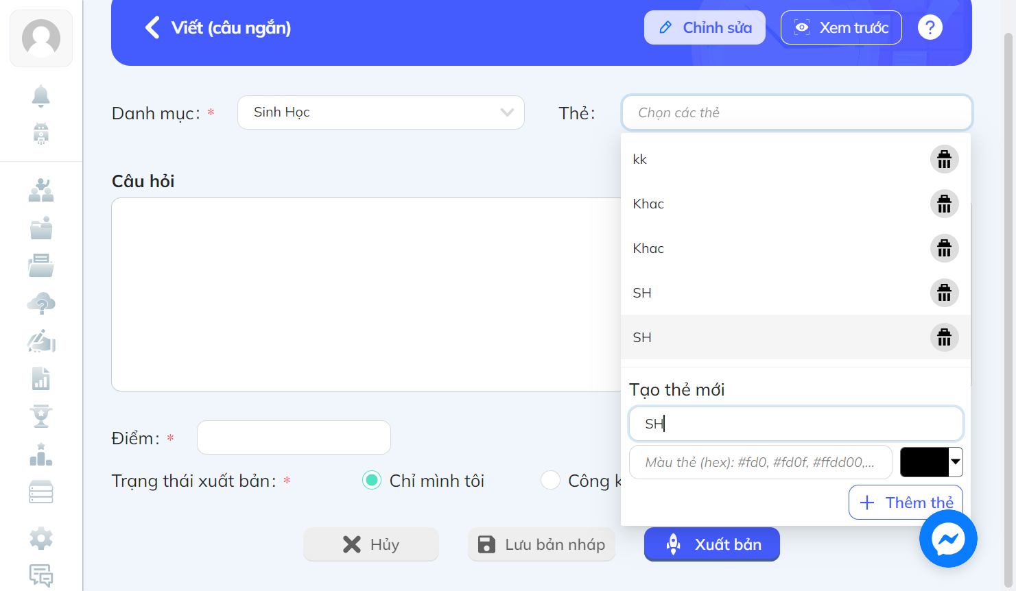 Nhấn vào khung để chọn màu thẻ