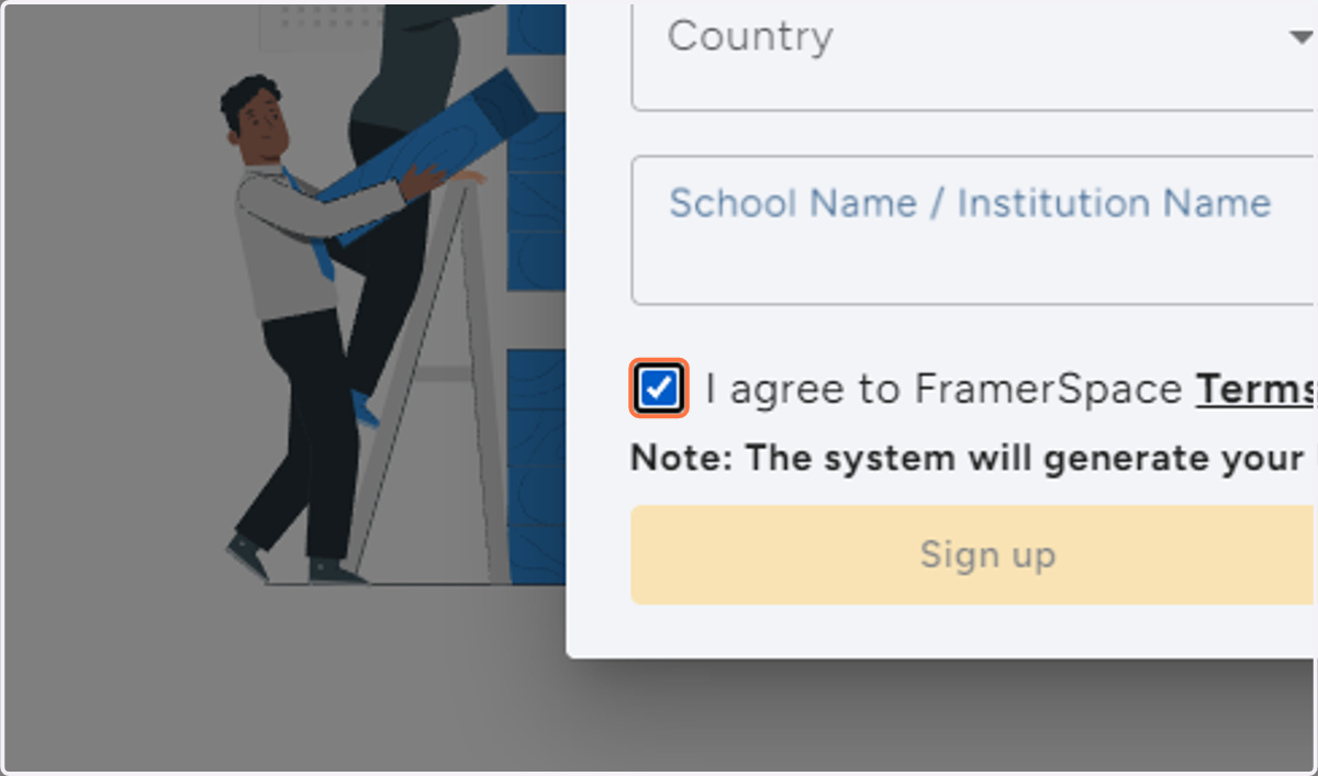 Agree to Terms and Conditions by ticking the check box.