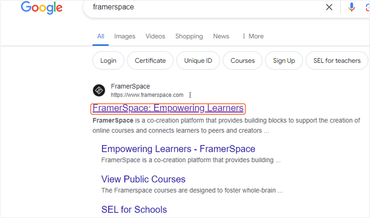 Search for FramerSpace and go to the link (as shown in the image below). Alternatively, you can paste the following link in the top address bar of your browser window. https://www.framerspace.com/