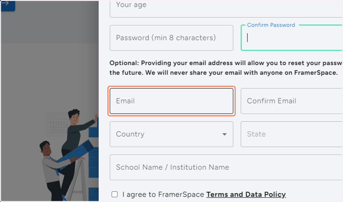 Enter your Email and other details such as Country and State