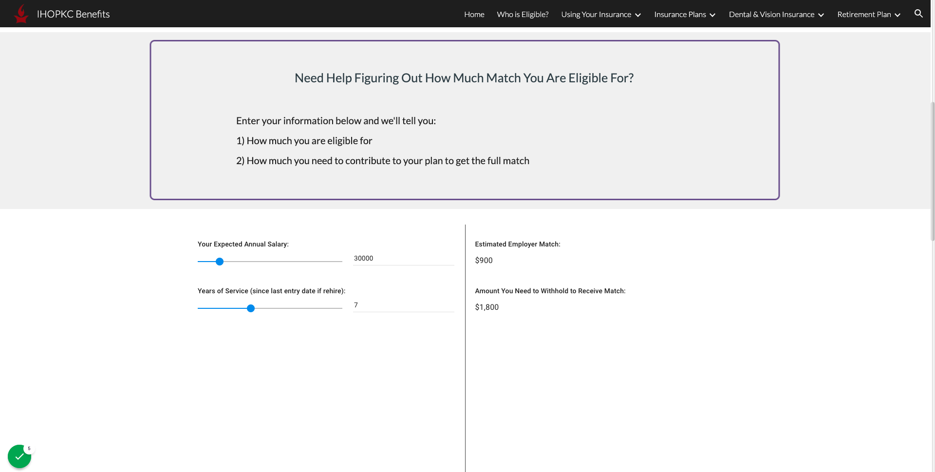 Use the matching tool to figure out how match you are eligible for