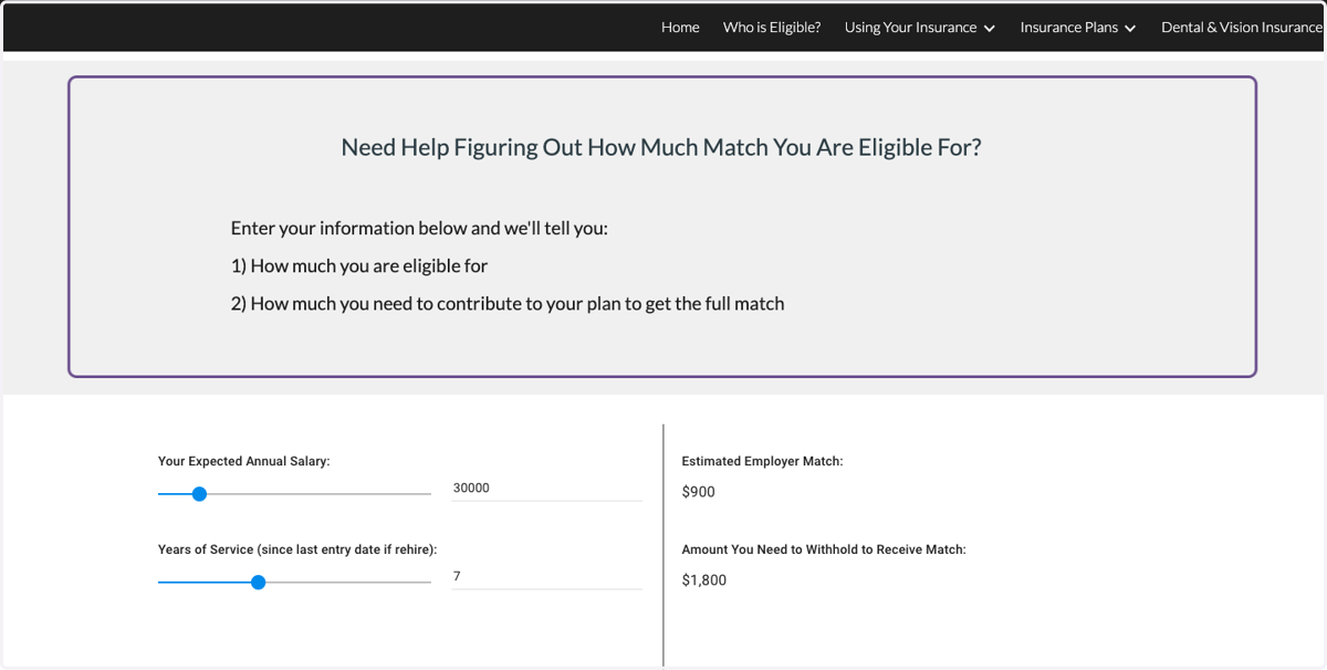 Use the matching tool to figure out how match you are eligible for