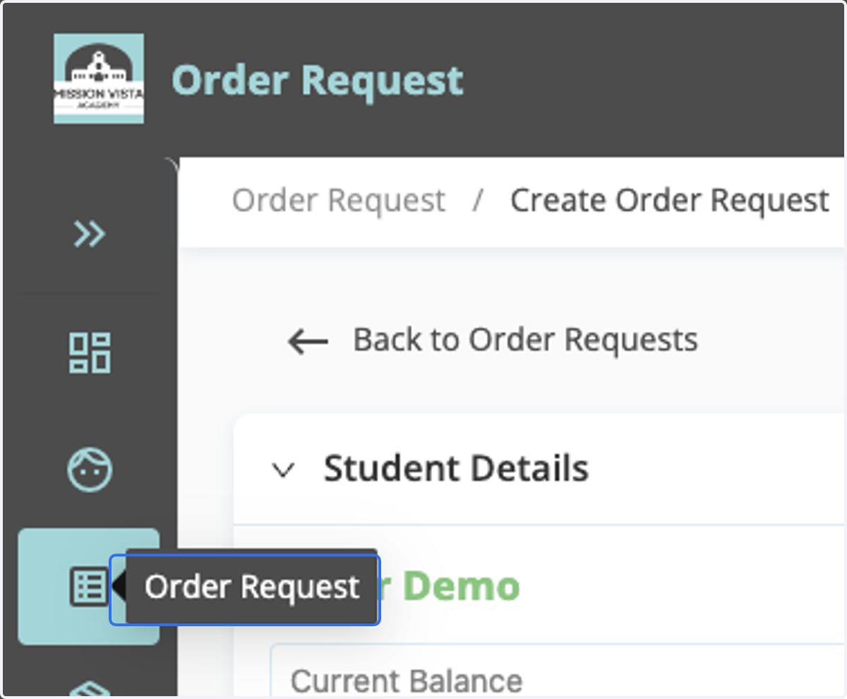 Click on Order Request