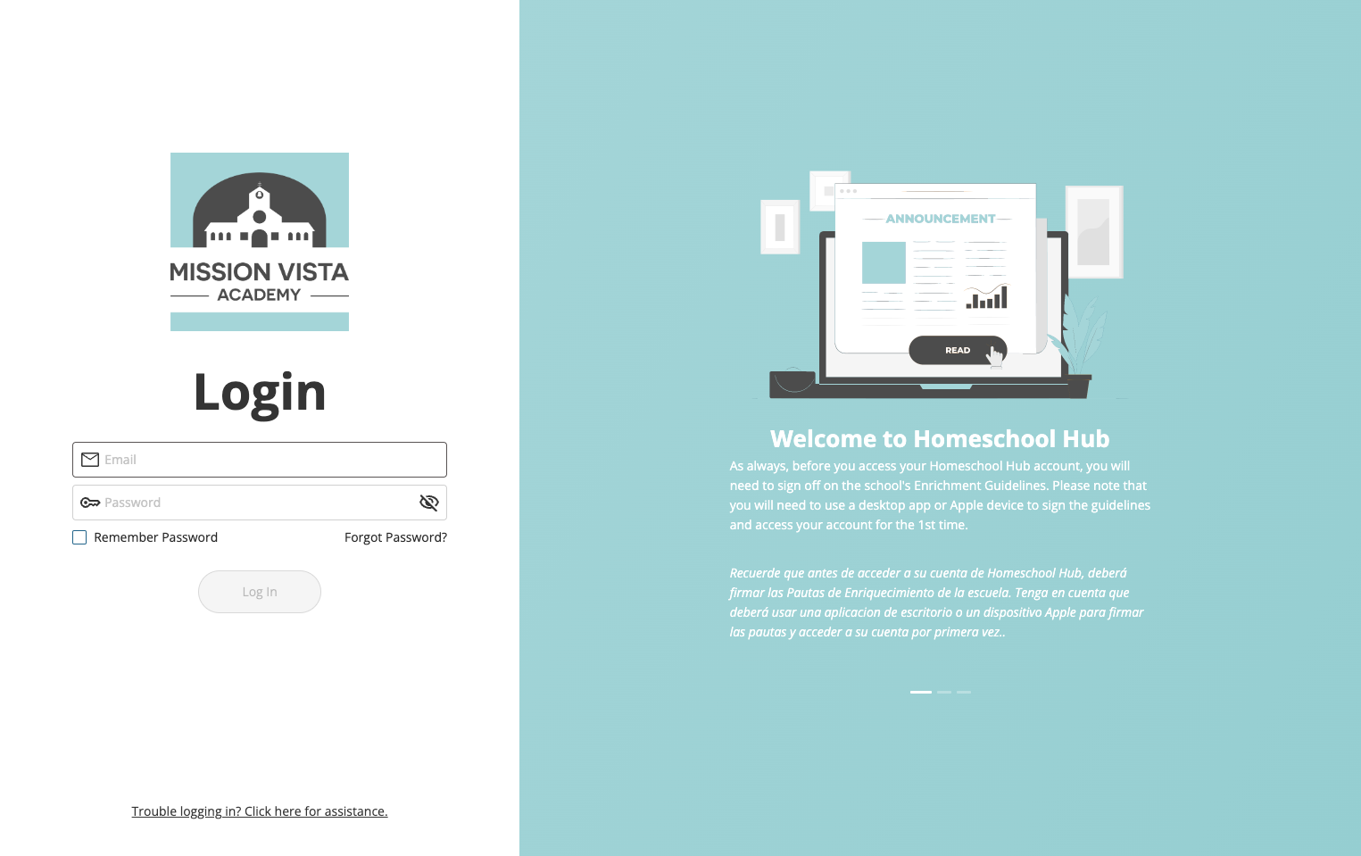 Log into Homeschool Hub