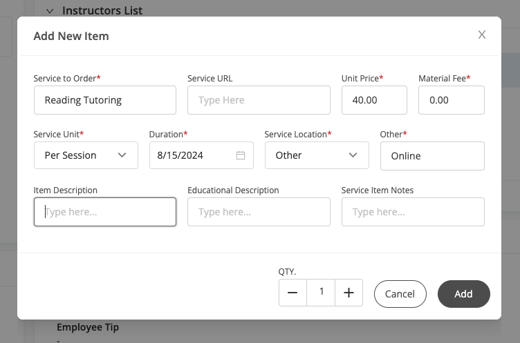 Add Order Details