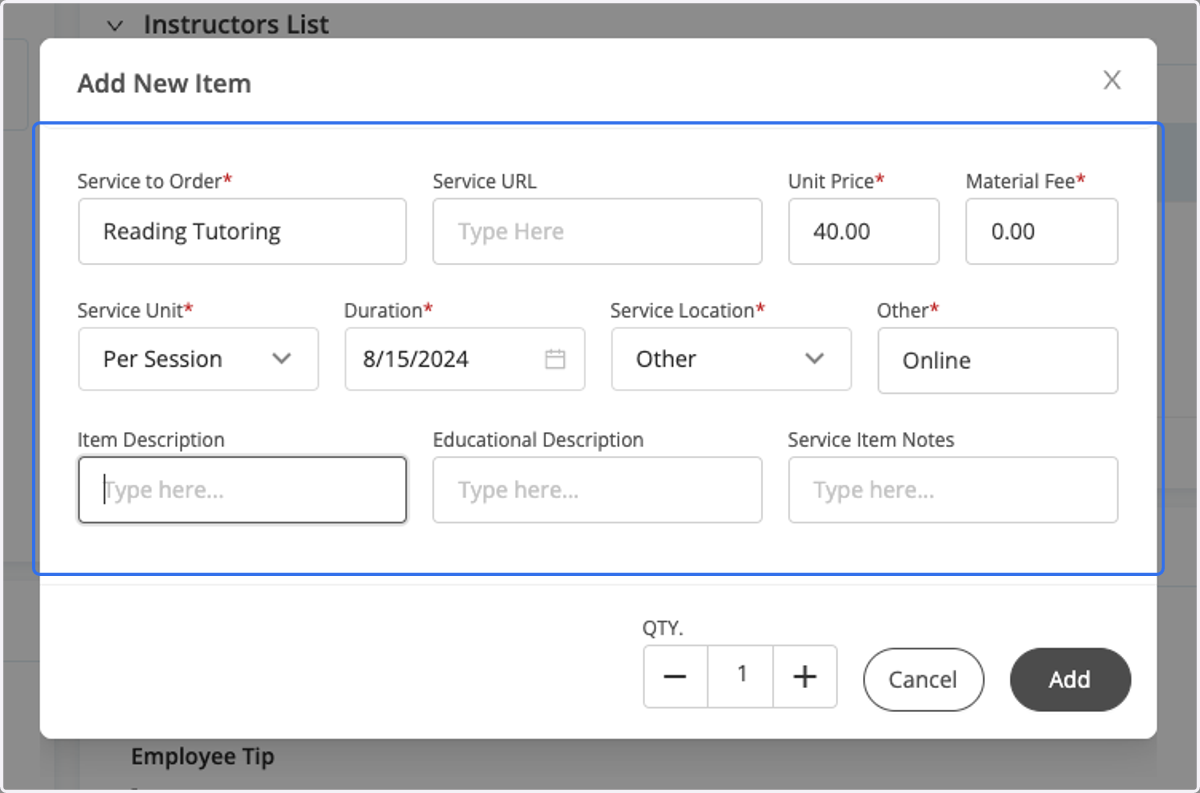 Add Order Details