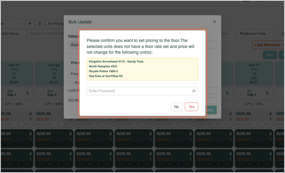 If not all units have a Floor Price you will be notified and the pricing for those units will not be updated