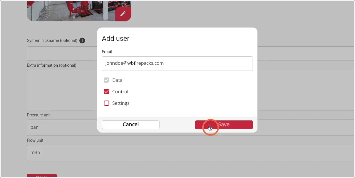 Click 'Save' to give the user acces to the Firepack