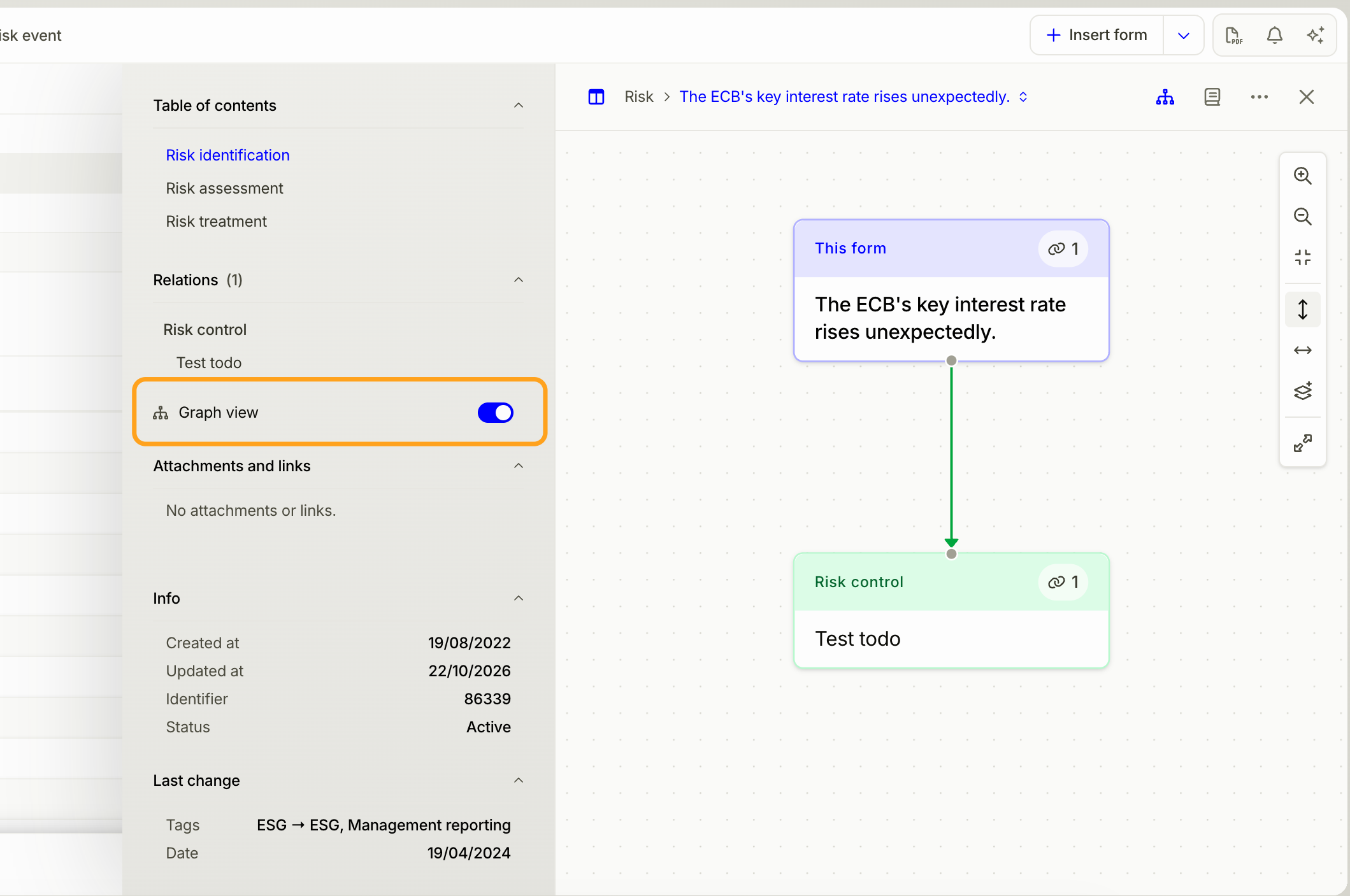 Enable "Graph View" in the sidebar to visualize how the form is connected to other forms. You can also access this view using the icon in the top-right corner.