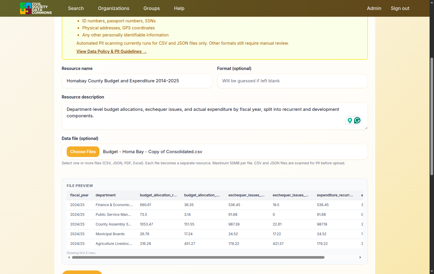Select the resource from the file input (you can add more that 1 resouce)
