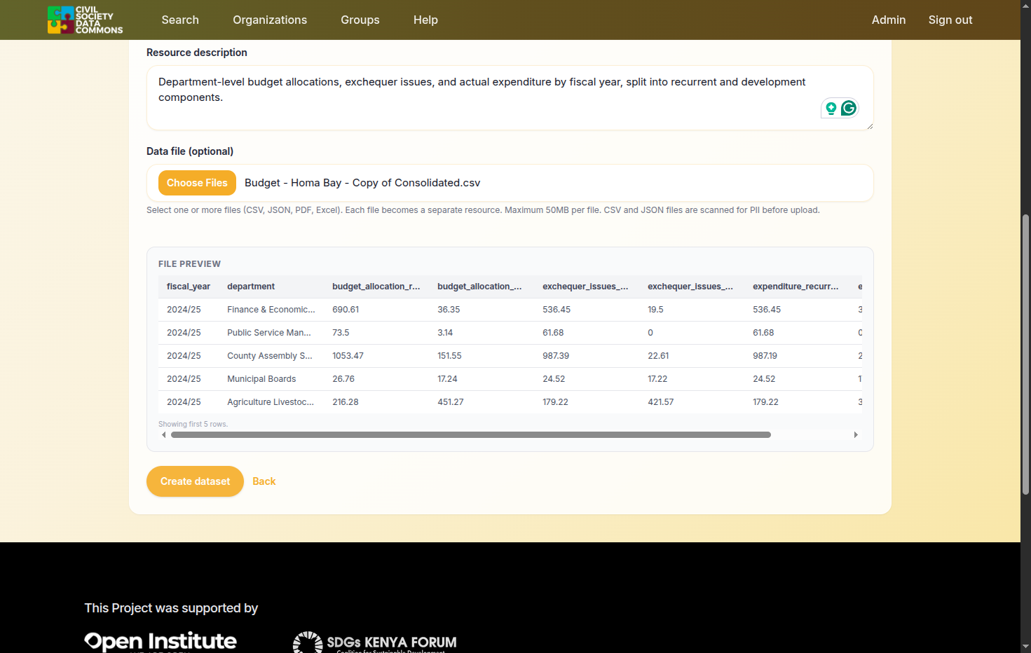 Click on Create dataset