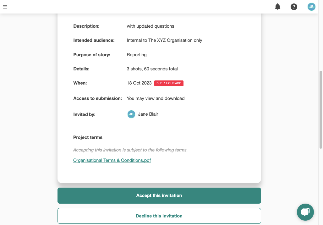 Your consent form will now be attached to every Story Invitation created within the project, and contributors will be able to review it before accepting the invitation.