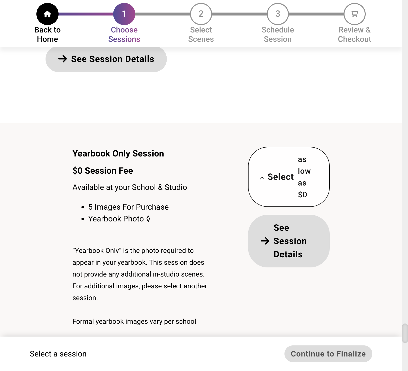 Go to Yearbook Only Session and click on Select…
