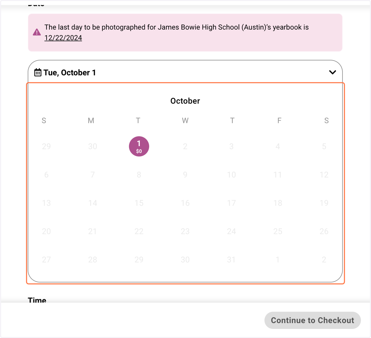 Click on any available date