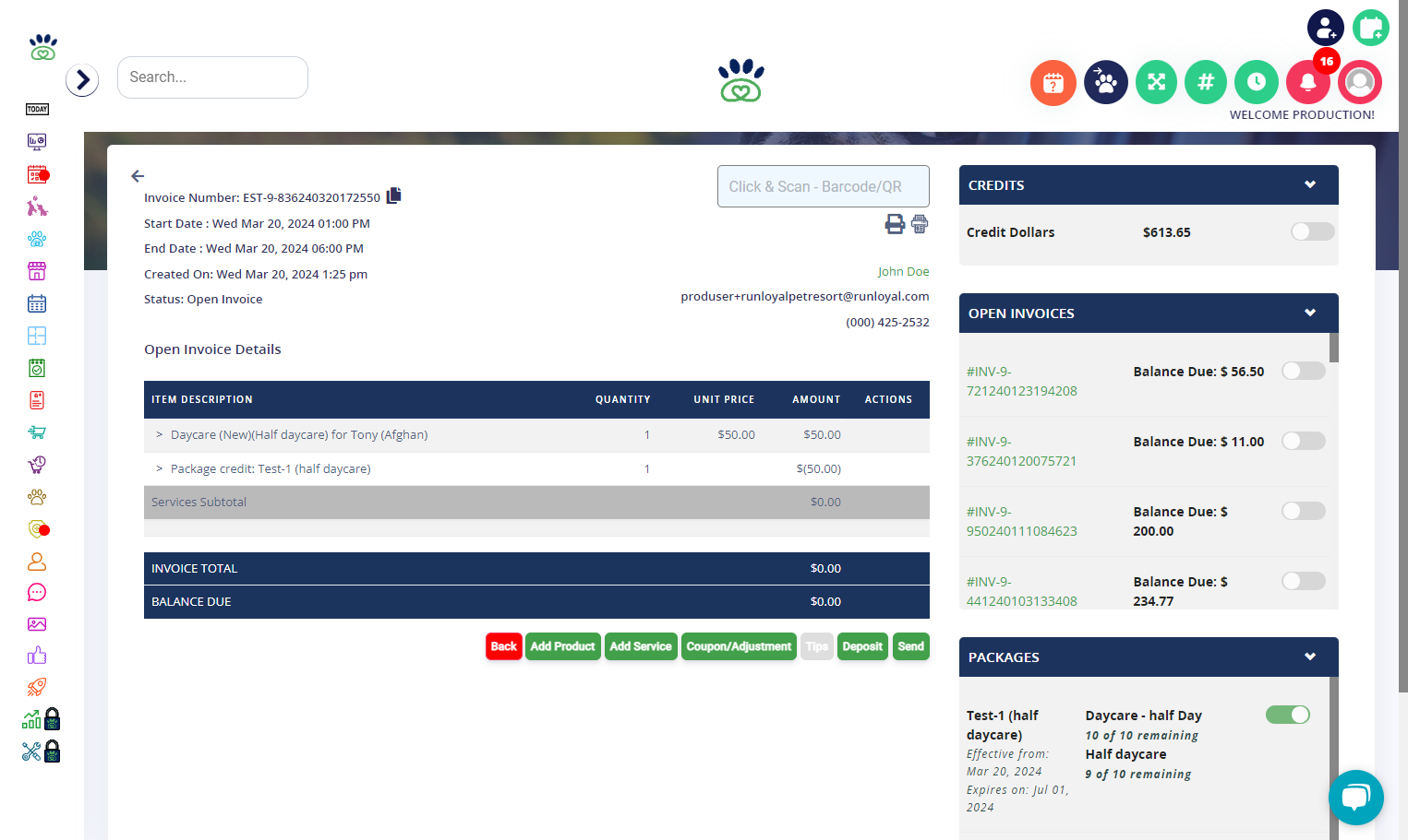 Once applied, the invoice will zero out automatically and you can checkout and/or exit as normal.