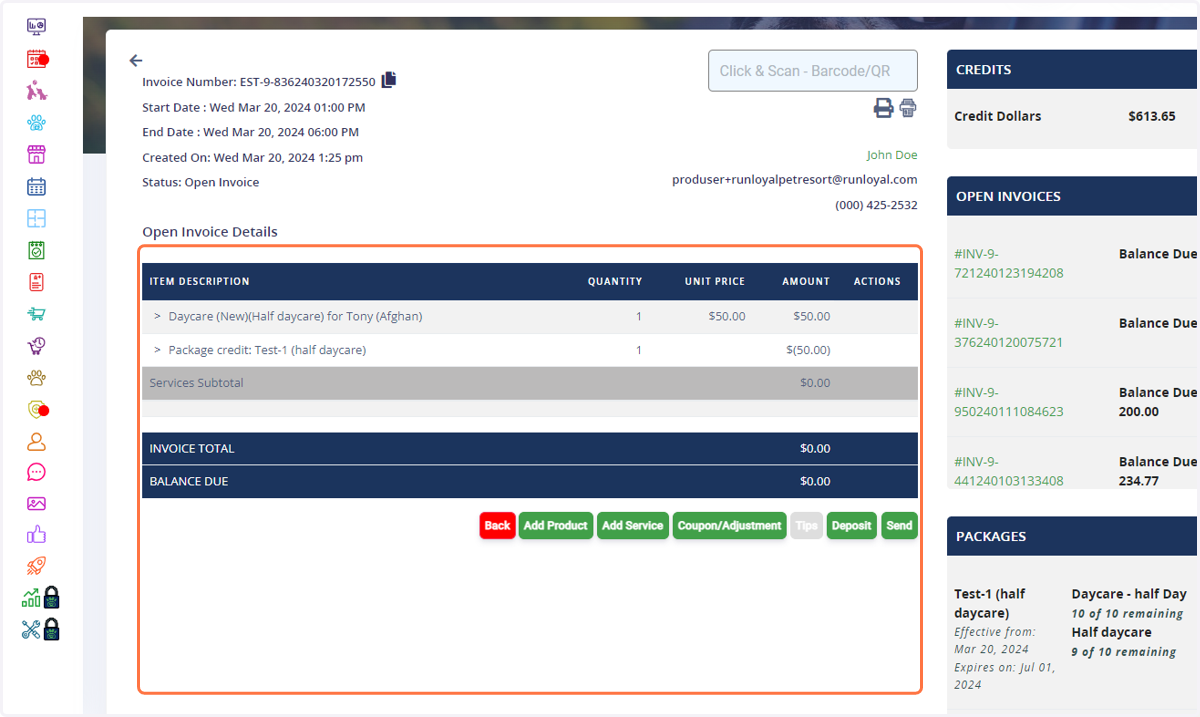 Once applied, the invoice will zero out automatically and you can checkout and/or exit as normal.