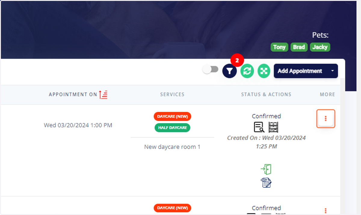 Click on three-dot menu button next to the associated invoice where you would like to apply a package credit.