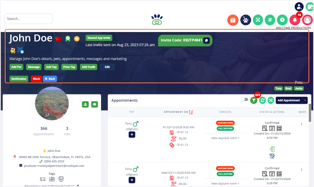 Locate the associated pet owner profile
