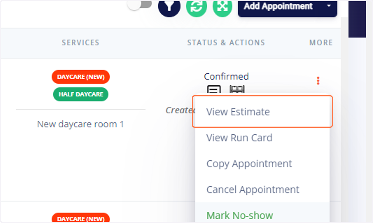 Click on View Estimate or View Invoice if checked in already