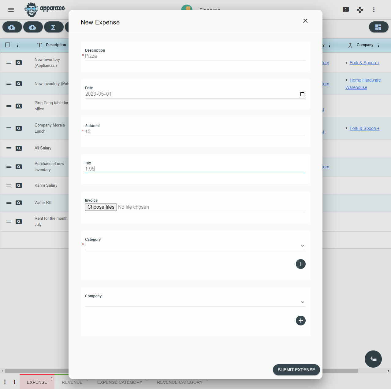 Type in the tax. You can also upload the invoice/receipt