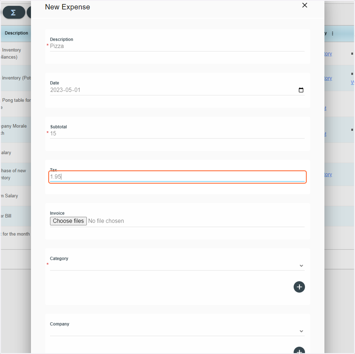 Type in the tax. You can also upload the invoice/receipt