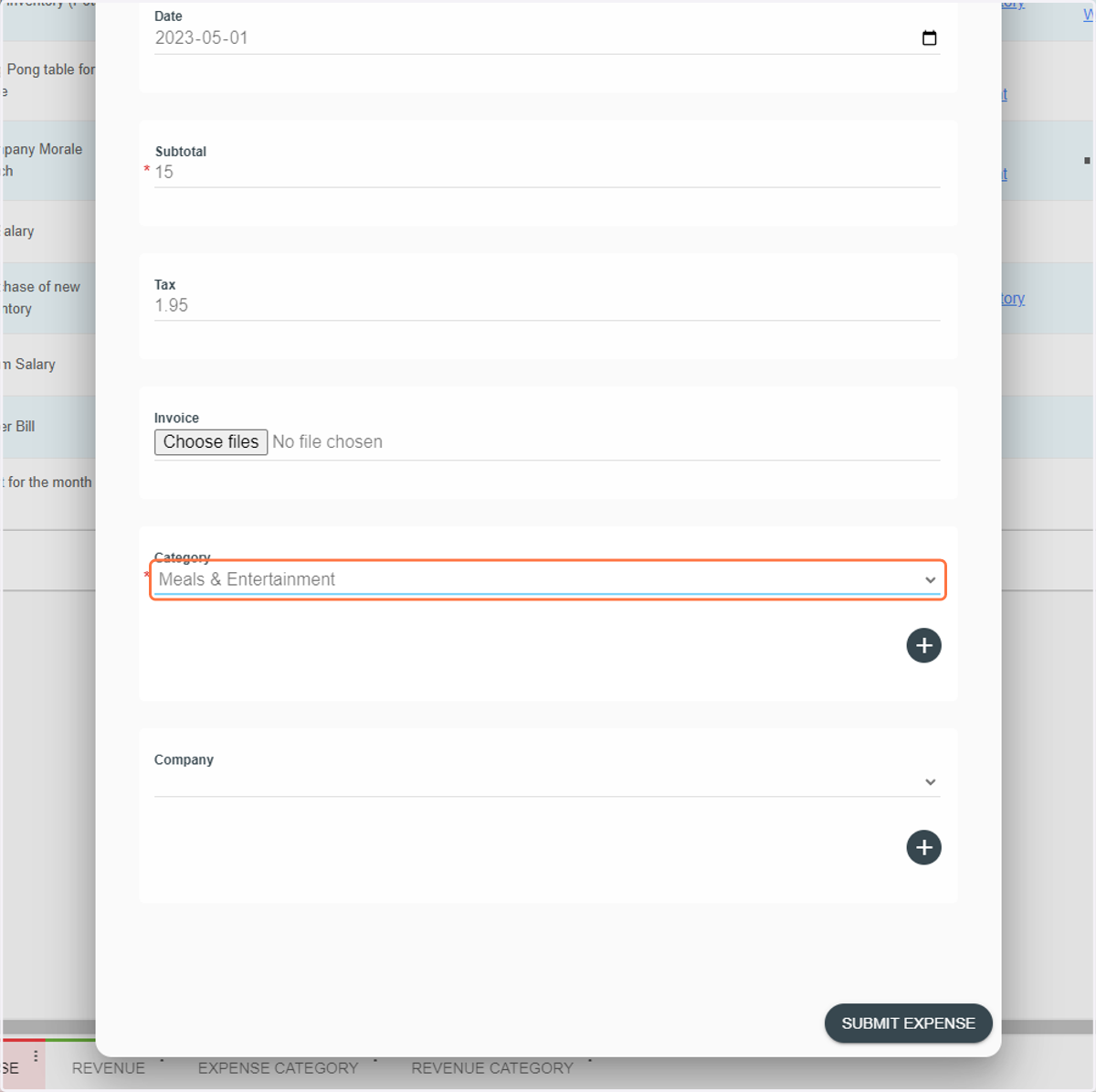 Select a Category or create one
