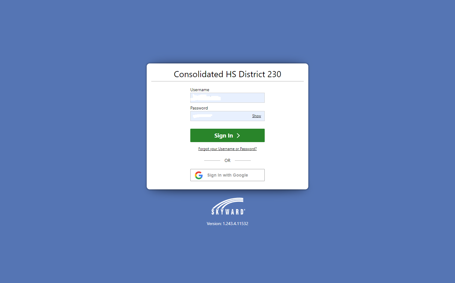Go to your parent Skyward account. Click on Sign In