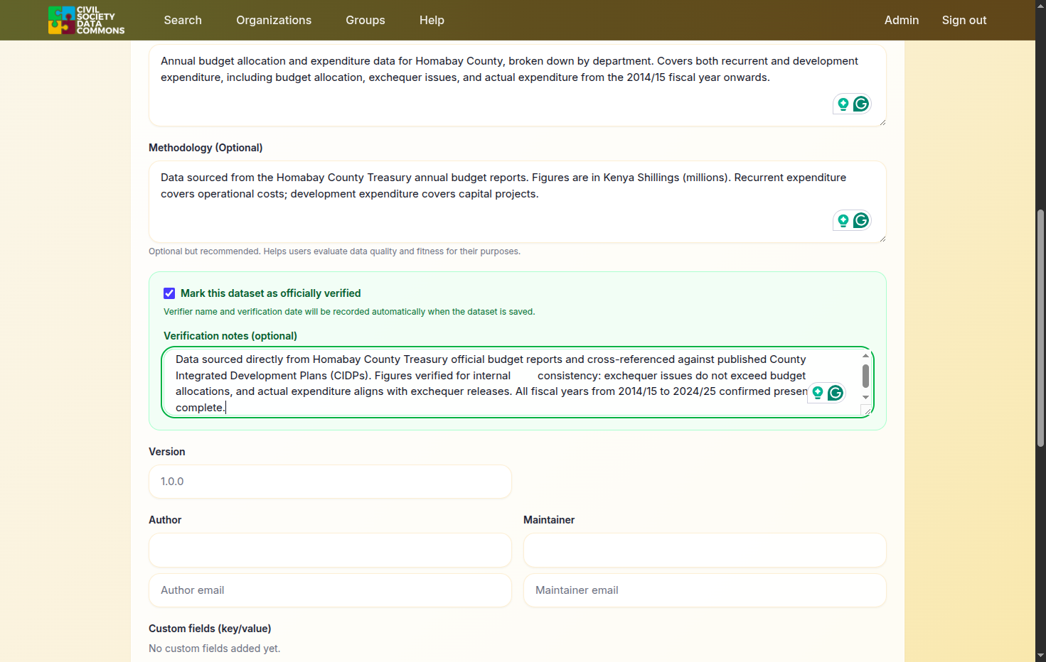 Provide verification notes for how this dataset was verified