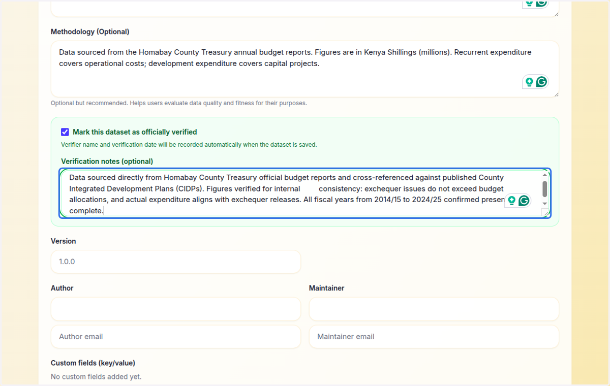 Provide verification notes for how this dataset was verified