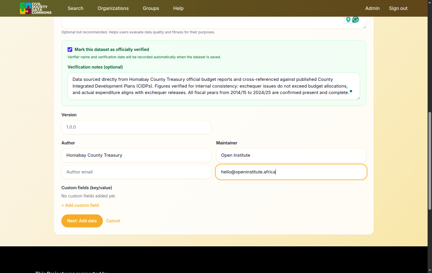 Type the maintainer email