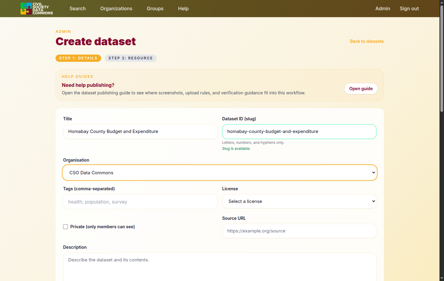 Select your organization: the organization that owns and maintains this dataset