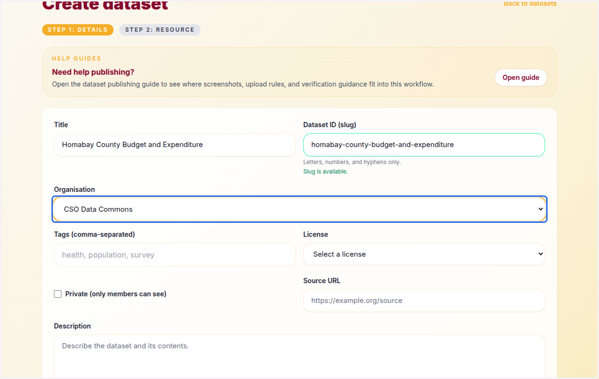 Select your organization: the organization that owns and maintains this dataset