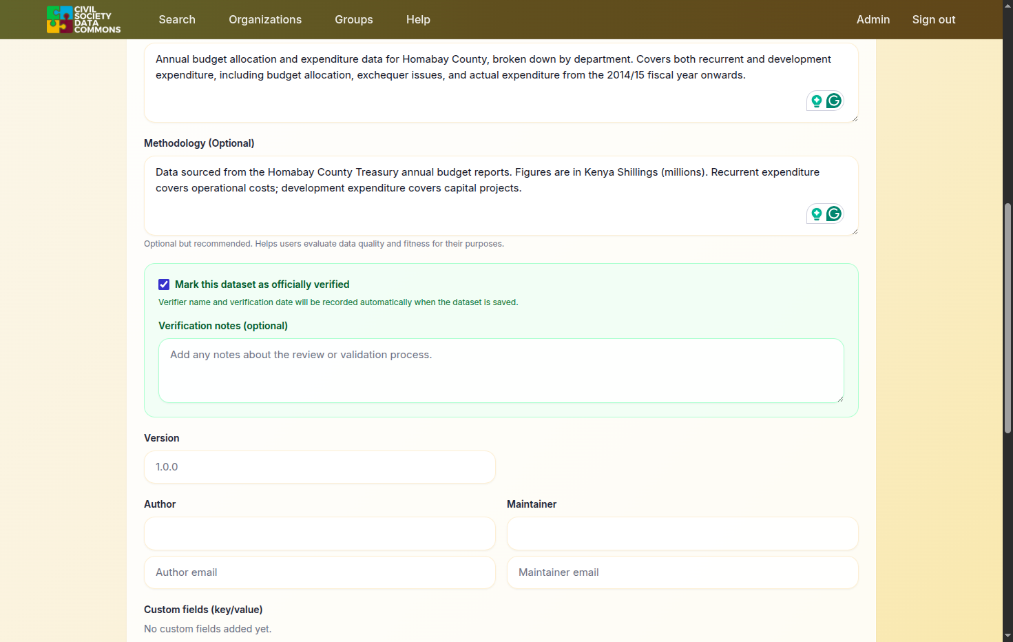Check Mark this dataset as officially verified (this is only available for admins)