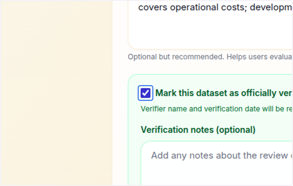Check Mark this dataset as officially verified (this is only available for admins)