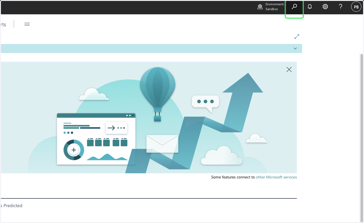 Click on the search button in Business Central while in the correct environment