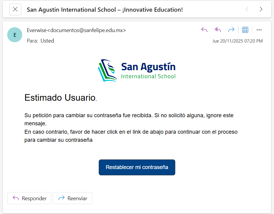 Da clic en Restablecer mi contraseña