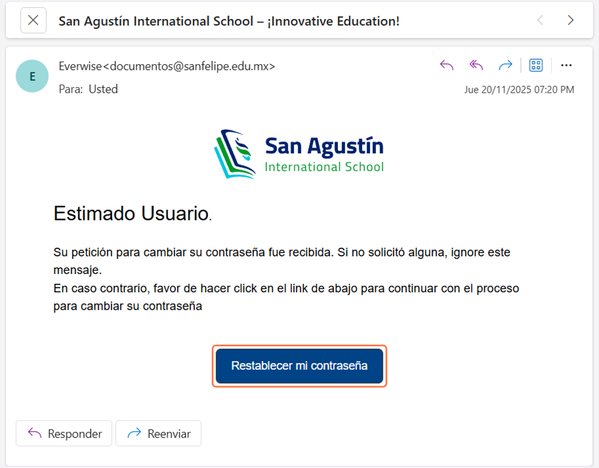 Da clic en Restablecer mi contraseña