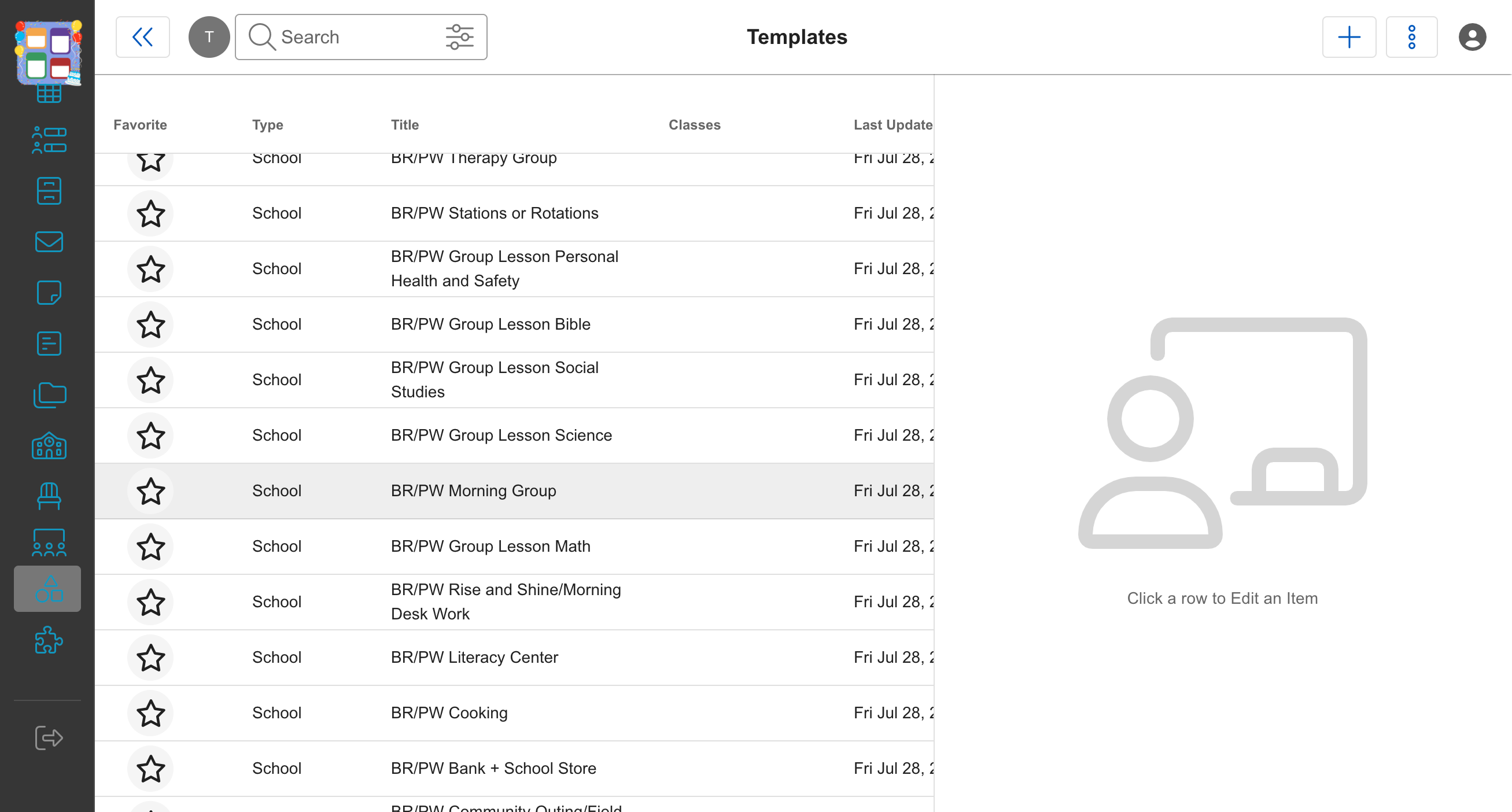 Click on BR/PW Morning Group (Find the template that matches the class in your schedule)