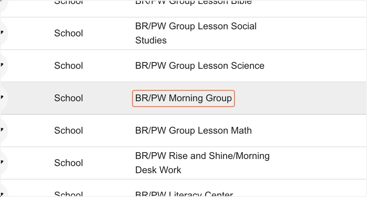 Click on BR/PW Morning Group (Find the template that matches the class in your schedule)