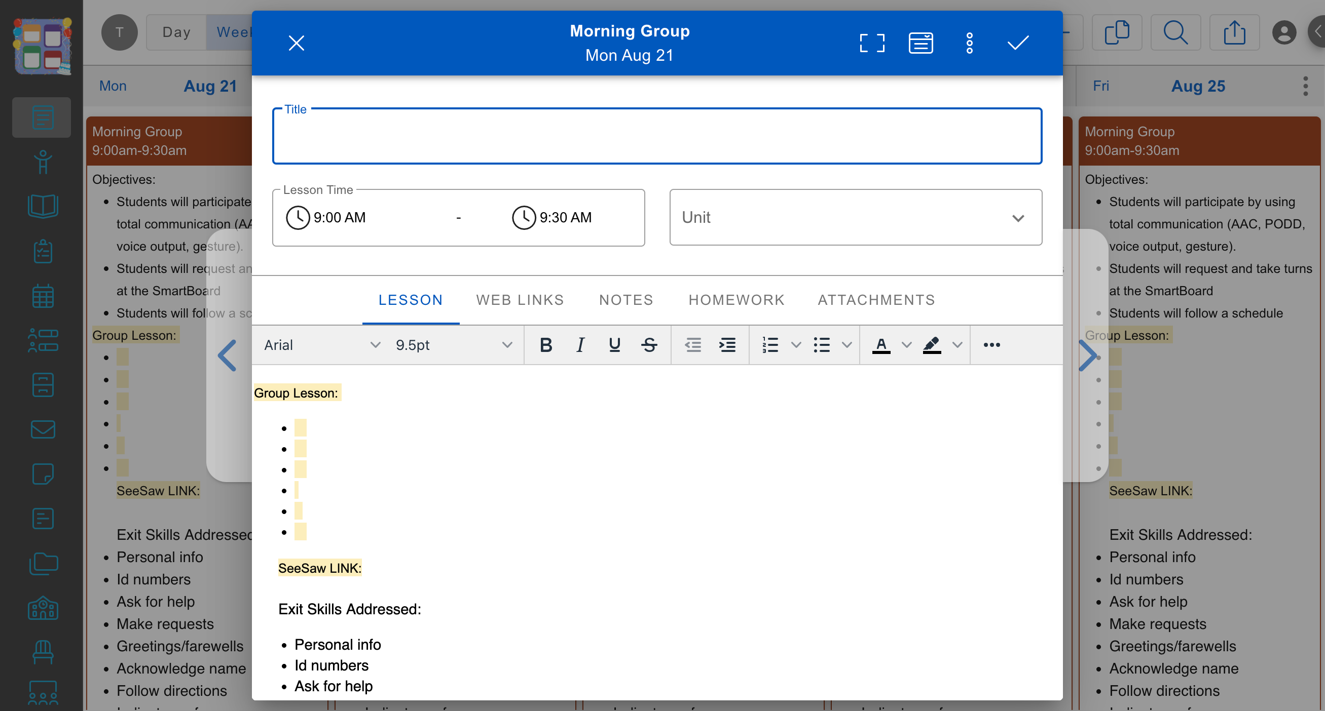 Fill in the highlighted components of the template with your lesson details.
