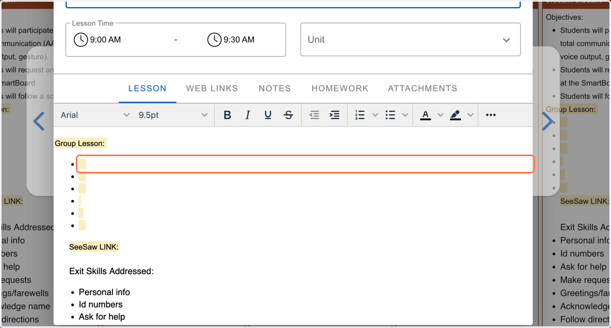 Fill in the highlighted components of the template with your lesson details.